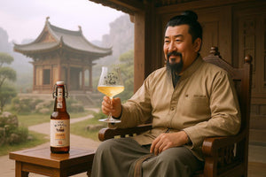 A man enjoying a glass of Hong Kong brewed On The Wagon Kombucha